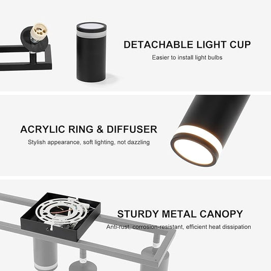 Ketom 4-Light Track Lighting Fixtures Ceiling, GU10 Black Led Ceiling Spotlight, Modern Track Light Kit for Kitchen Hallway Bedroom Living Room