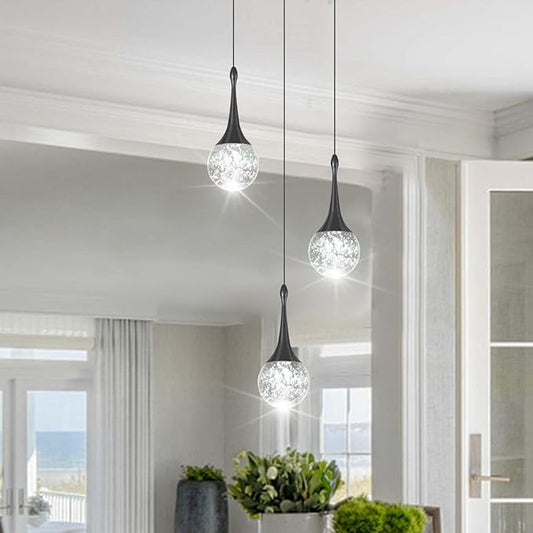 Flashing God Pendant Light Fixtures 3-Light Kitchen Island Pendant Lights Modern Black Chandelier Dimmable LED Pendant Lighting for Kitchen Island Dining Room