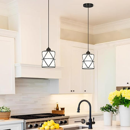 Modern Black Pendant Lights Kitchen Island 2 Pack, Farmhouse Frosted Glass Cylinder Pendant Light Fixture,Island Lights for Kitchen,Pendant Lighting for Home Decor - 5.51 Inch Shade 59.06 Inch Cord