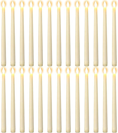 GenSwin 26 Pcs Flameless Taper Candles with 3D Wick, LED Taper Candles Battery Operated, Flameless Battery Candlesticks for Home Party Wedding Christmas Decor(Ivory, 0.78”x10.8”)