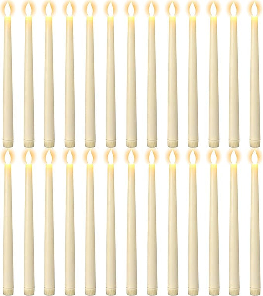 GenSwin 26 Pcs Flameless Taper Candles with 3D Wick, LED Taper Candles Battery Operated, Flameless Battery Candlesticks for Home Party Wedding Christmas Decor(Ivory, 0.78”x10.8”)