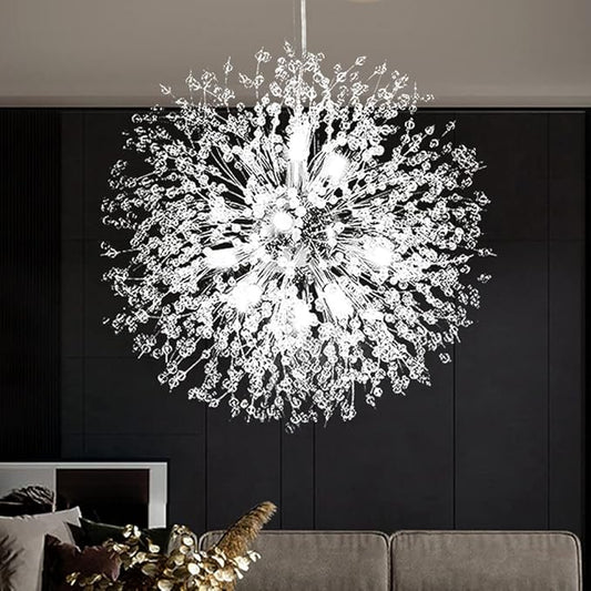 Yiisem Dandelion Crystal Chandeliers, 16-Light Chrome Modern Round Firework Pendant Lighting, Hanging Chandelier Light Fixtures for Dining Room Bedroom Living Room Kitchen Aisle Girls Room