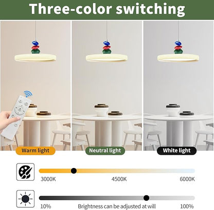 Mikeru Modern Pendant Lights, 23.6" Cream Yellow Pendant Lighting Fixture with Remote Control Dimmable 3 Color Mode & Brightness Mid Century Island Light Fixture for Dining Room,Kitchen,Living Room
