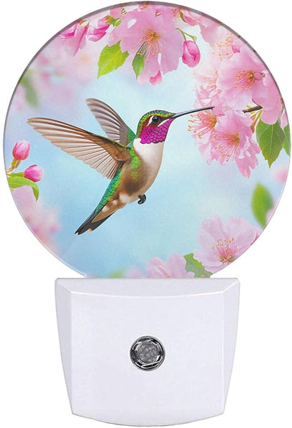 EKOBLA Hummingbird Plug-in Night Light, Spring Bird & Cherry Blossom LED Nightlight with Auto On/Off Sensor for Kids, Seniors & Bedroom Decor