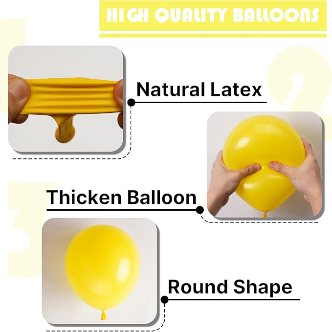 PartyWoo Yellow Balloons 145pcs Different Sizes of 18 12 10 5 Inch Matte Yellow Latex Balloon Arch Kit Garland for Easter Bee Baby Shower Sunflower Birthday Graduation Party Decorations Yellow-Y55