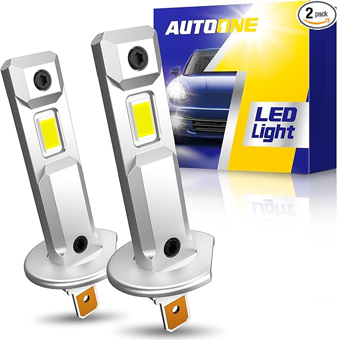 AUTOONE H1 LED Bulbs, 40000LM 800% Ultra Bright, 6500K Cool White 1:1 Mini Halogen Size Fog Lights, Non-polarity Plug and Play, 60000HRS+ Lifespan, Pack of 2