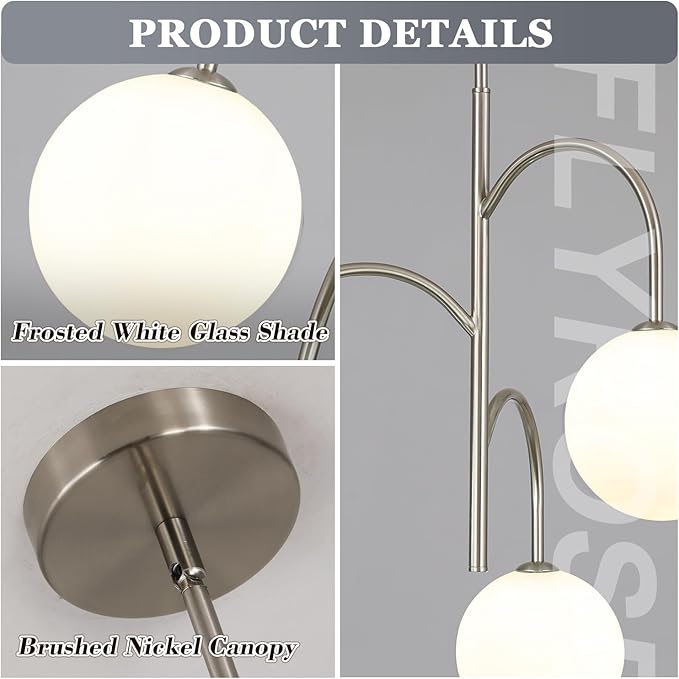 Modern 3 Light Brushed Nickel Chandelier Milk Glass Pendant Lights Kitchen Island White Globe Chandelier Light Fixture Silver Chandeliers for Dining Room