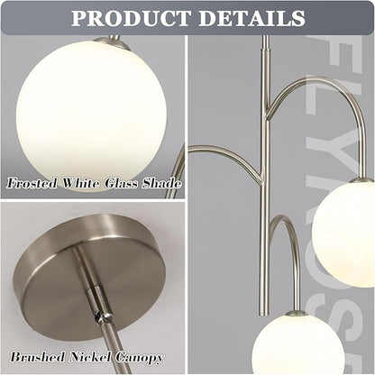 Modern 3 Light Brushed Nickel Chandelier Milk Glass Pendant Lights Kitchen Island White Globe Chandelier Light Fixture Silver Chandeliers for Dining Room