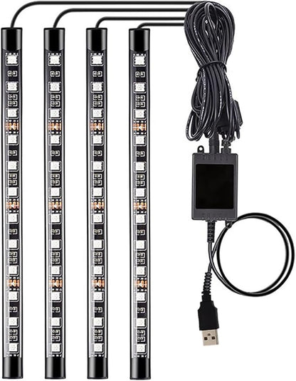 Led Interior Car Lights, Controller Led Lights for Cars, Multicolor Music Underglow Lighting Kits with Wireless Control and Sound Active Function, 4pcs 48 USB LED Interior Lights, DC 5V