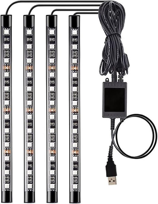 Led Interior Car Lights, Controller Led Lights for Cars, Multicolor Music Underglow Lighting Kits with Wireless Control and Sound Active Function, 4pcs 48 USB LED Interior Lights, DC 5V