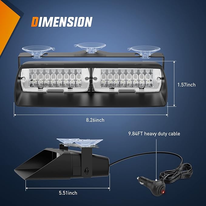 Nilight Emergency Strobe Lights, Windshield Hazard Warning Safety Flash Lights with Suction Cups, 16 LEDs, Amber and Red, ABS Housing, 2 Year Warranty