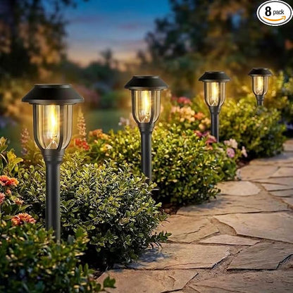 Solar Pathway Lights Outdoor 8 Pack, Warm White Solar Path Lights, Waterproof Energy Efficient Landscape Lights Decorative Auto On/Off, Solar Garden Lights for Yard Walkway Driveway Patio