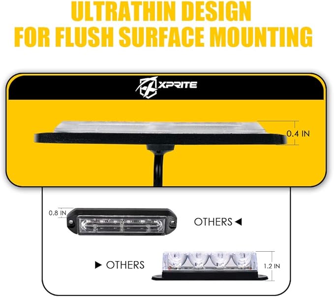 Xprite 24 LED Blue Surface Mount Strobe Police Lights Kit, Emergency Safety Warning Flashing Grille Safety Cop Marker Light Assembly for Volunteer Vehicles Trucks ATV UTV Motorcycle 4PCS