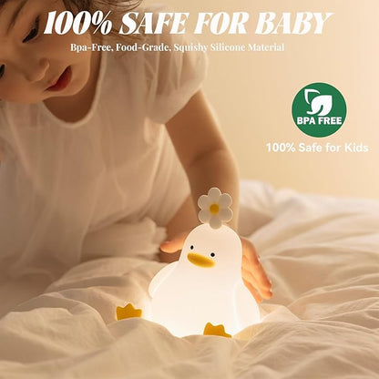 AVEKI Duck Night Light - Cute Duck Lamp Gifts for Baby and Kids - Rechargeable Nursery Night Lights with 3 Brightness Level, Touch Control, Soft Silicone Material, 30 Minutes Timer