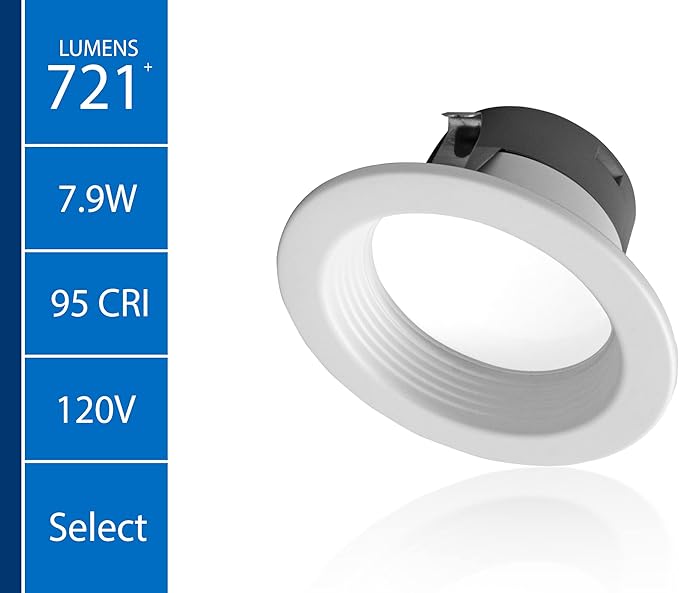 DLR4(v6) 4-inch White Selectable Recessed LED Downlight with Baffle (DLR4607120SWHBF)