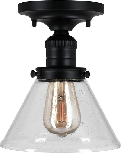 Design House Augustin Ceiling Light, 1-Light, Semi-Flush, Seeded Glass Glow, Dimmable, E26 Socket, Durable Metal Frame, Black, 7.9 in L x x 7.9 in W x 9.1 in H, 589069-BLK