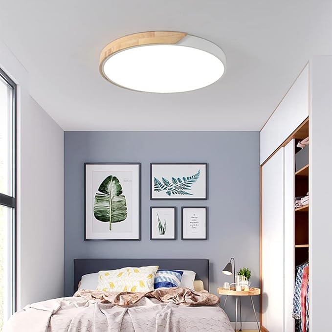 LED Ceiling Light Fixture,20 Inch Modern Wood Recessed Ceiling Lights, Dimmable Light,White 36W Close to Ceiling Lighting Flush Mount Living Room Bedroom,3000K-6000K