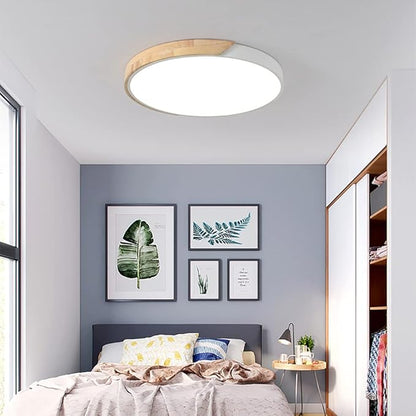 LED Ceiling Light Fixture,20 Inch Modern Wood Recessed Ceiling Lights, Dimmable Light,White 36W Close to Ceiling Lighting Flush Mount Living Room Bedroom,3000K-6000K