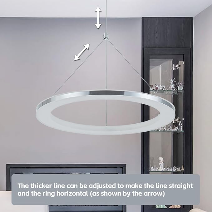 CHYING LED Pendant Lights Kitchen Island, 15.8" 18W Cool White Modern Ring Chandelier, Adjustable Height Silver Hanging Pendant Ceiling Light for Dining Room Bedroom Hallway Entryway, 3000K