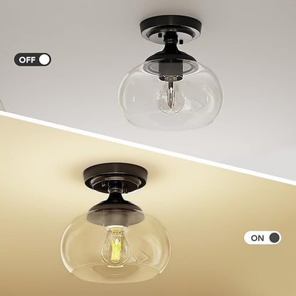 VONLUCE Industrial Semi Flush Mount Ceiling Light, 8.3" Ceiling Light Fixture with Clear Glass Shade, Farmhouse Lighting for Hallway Kitchen Bedroom Entryway, Matte Black Flush Mount Light Fixture
