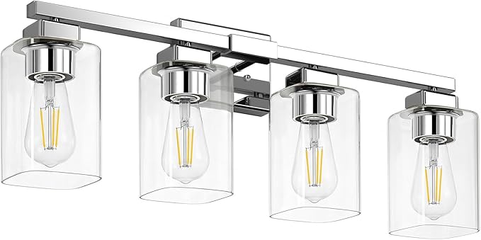 BesLowe 4-Light Bathroom Light Fixtures, Modern Chrome Bathroom Vanity Light, Bathroom Lighting Fixtures Over Mirror, Matte Chrome Bathrom Wall Lamp, Wall Lights for Living Room Bedroom Hallway