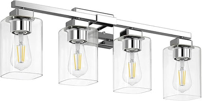 BesLowe 4-Light Bathroom Light Fixtures, Modern Chrome Bathroom Vanity Light, Bathroom Lighting Fixtures Over Mirror, Matte Chrome Bathrom Wall Lamp, Wall Lights for Living Room Bedroom Hallway