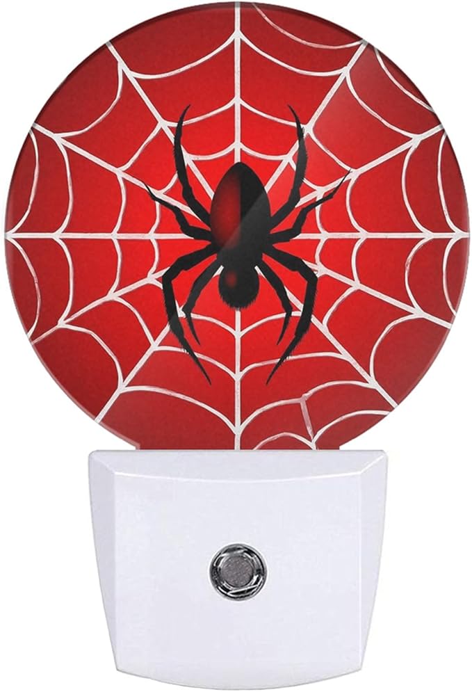 EKOBLA Red Spider Web Night Light, Hero Theme Plug into Wall with Dusk to Dawn Light Sensors, Warm Nightlights for Bedroom, Bathroom, Gifts Ideal for Teen Boys & Men Cave