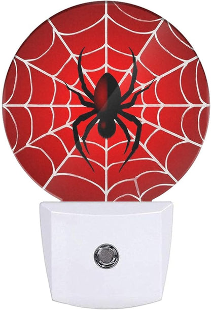 EKOBLA Red Spider Web Night Light, Hero Theme Plug into Wall with Dusk to Dawn Light Sensors, Warm Nightlights for Bedroom, Bathroom, Gifts Ideal for Teen Boys & Men Cave