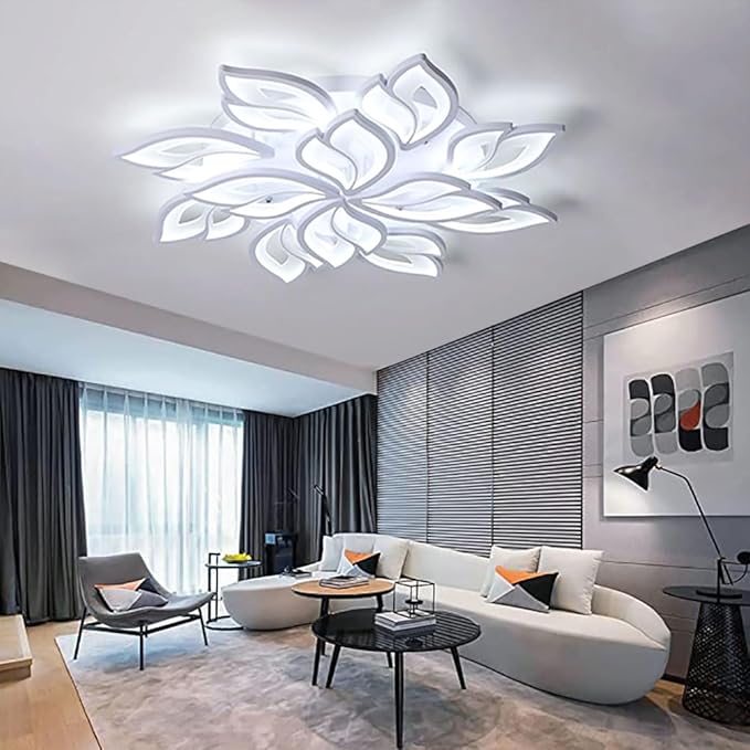 Modern LED Ceiling Light Fixture Flush Mount Chandelier Ceiling Lapm with 12-Leaf Dimmable Remote Control Ceiling Lights for Living Room Dining Room Bedroom