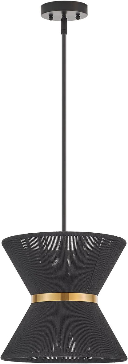 Hand Woven Boho Pendant Light Coastal Mini Modern Chandelier Adjustable Transitional Minimalist Pendant Lighting Fixtures for Kitchen Island Dining Room, Black, Dia 12.2”, UL Listed
