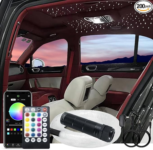 AKEPO APP 6W Mini Size Starlight Headliner Fiber Optic Lights Kit, 200pcs 0.03in/0.75mm 6.5ft/2m Optical Fibers+Music Activated Function+Remote/APP Control Star Ceiling Light Kits