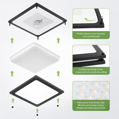 Square Ceiling Light Fixture - 36W 3000K/3500K/4000K/5000K/6000K Adjustable Flush Mount Led Light for Bathroom Bedroom Kitchen Hallway (8 Pack Black(5CCT), 12 Inch)