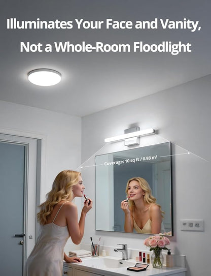 Combuh Modern Bathroom Light Fixtures Over Mirror, 16 Inch IP44 9W Chrome Vanity Light Bar for Bathroom, Wall Light Fixtures Cool White 6000K