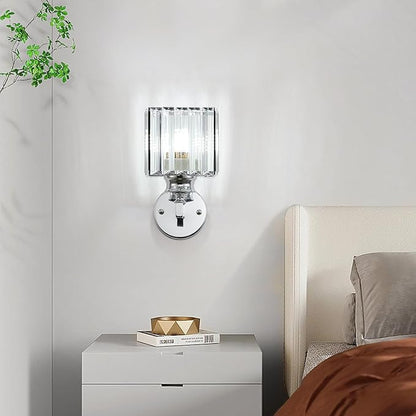 Hardwired Crystal Wall Sconces, Modern E27 Wall Lights, Silver Square Finish Wall Lamp for Living Room Bedroom Dining Room Hallway Entryway (Silver Square)