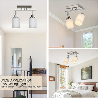 TODOLUZ 2-Light Track Light Fixtures Wall Sconce Lighting, Brushed Nickel Spotlight for Kitchen Living Room Dining Room Hallway, E26 Bulb Base