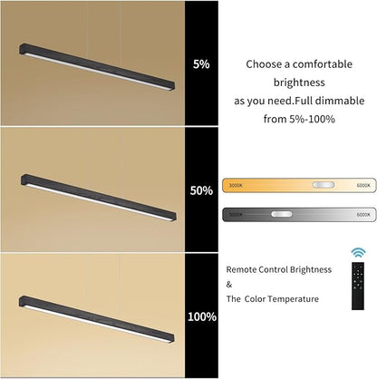 47" Black Linear Pendant Light Wooden Led Linear Pendant Light Fixtures Ceiling Hanging Dimmable Pendant Lights for Dining Room Kitchen Island Pool Table Lights Black Wood Finish