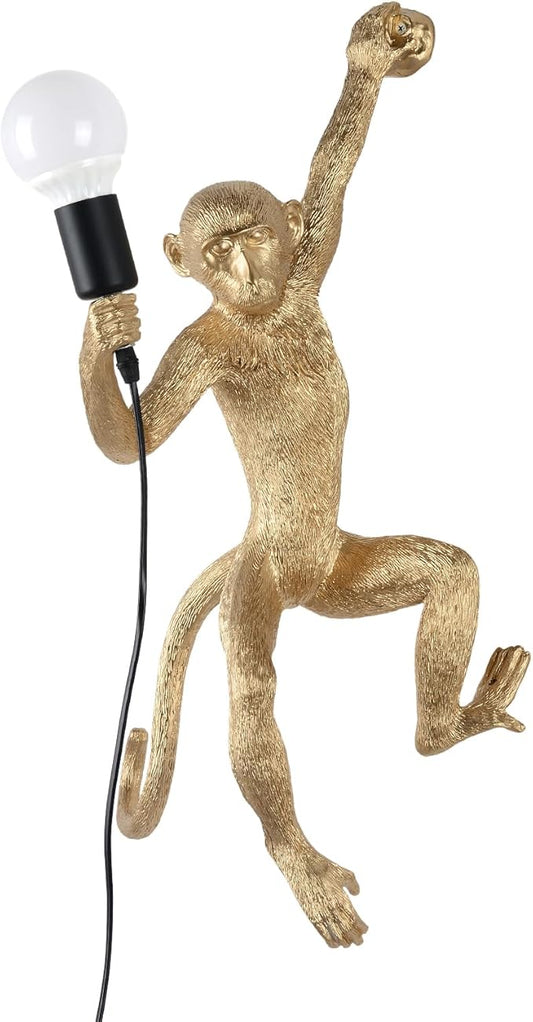 Modern Resin Monkey Wall Lamp Table Lamp Hemp Rope Pendant Light Vintage for Home Decor Dining Living Room Bedroom Entryway (Gold, Wall)