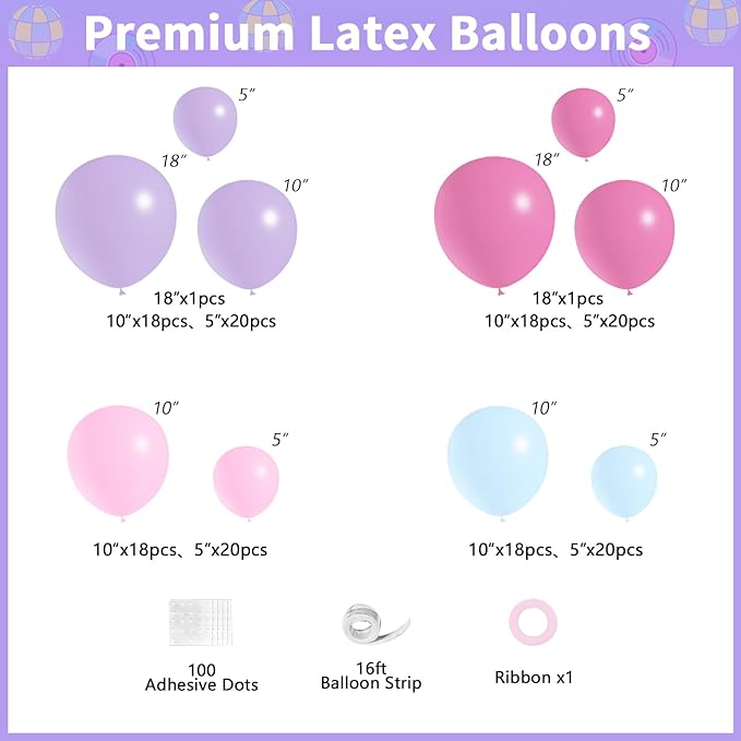 JOGAMS 184Pcs Silver Blue Pink and Purple Balloon Arch Kit with In My Birthday Era Banner Star Music Note Disco Ball Balloons for Friendship Songstar Fans Prom Karaoke Princess Theme Birthday Party