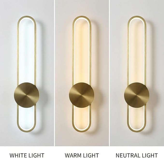 Modern Wall Sconce Dimmable 3000K/4000K/6000K LED Wall Light Fixture, Hardwired Wall Lamp for Living Room, Dining Room, Bedroom, Hallway, Lobby, Entryway (Brushed Gold, 22inch/H56cm)
