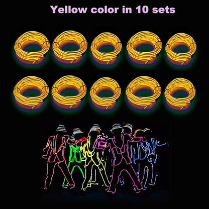 MaxLax EL Wire Yellow 10-Pack, 16.4ft/5m Neon Light Wire with Noise Reduction and Battery Pack…