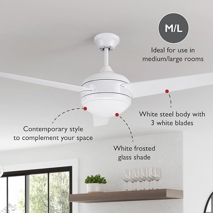 Design House 156513-WHT Treviento LED 52-inch Contemporary Indoor Ceiling Fan with LED Light Kit, 3-Blade, Reverse Airflow, Remote Control, White
