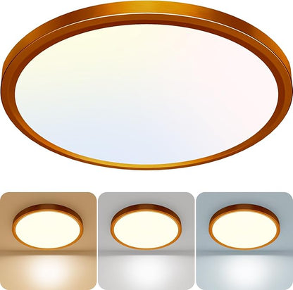 libtit 7 Inch Golden Bronze Flush Mount Ceiling Light, 15W Aureate Ceiling Light Fixture, 3000K/4000K/6500K Color Selectable, Gilded Round Ceiling Lighting for Bedroom Kitchen Pantry