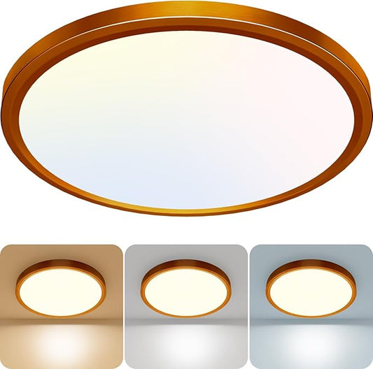 libtit 7 Inch Golden Bronze Flush Mount Ceiling Light, 15W Aureate Ceiling Light Fixture, 3000K/4000K/6500K Color Selectable, Gilded Round Ceiling Lighting for Bedroom Kitchen Pantry