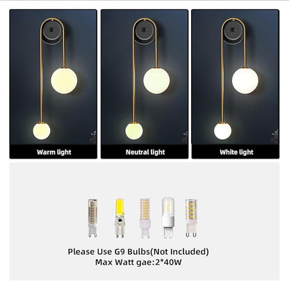 Modern Wall Sconce Set of 2 Mid Century Black Gold Wall Lamp with 2 Milk Glass Shade U-Shape Linear Wall Light for Bedside Dining Room Bathroom,Hard-Wired Install