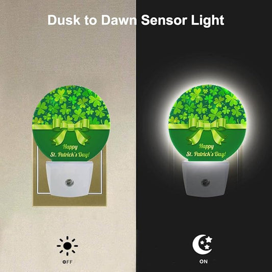 EKOBLA Shamrock Plug-in Night Light, Four-Leaf Clover LED Nightlight with Auto Sensor for St. Patrick's Day