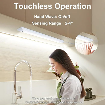 12 Inch Under Cabinet Lights 2 Packs High Brightness Easy Install Plug in, Hand Wave Activated LED Under Counter Lights for Kitchen for Bookshelf 5CCT& Stepless Dimmable Closet Motion Light