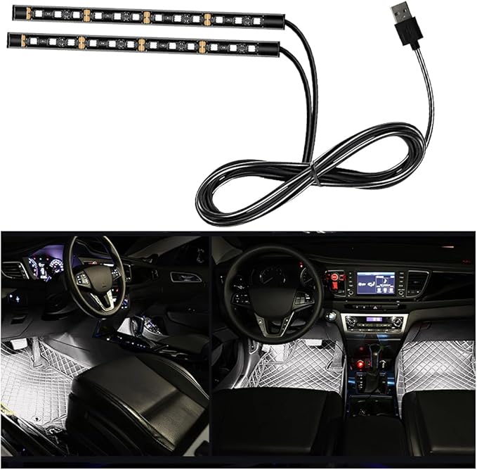 Mandark Car LED Strip Light, 24 LEDs Vehicle RGB Neon Interior Atmosphere Lamp, 12V USB Port Auto Decor Under Dash Ambient Night Light Strip Accessories, Universal for SUV, Sedan, Truck (White)