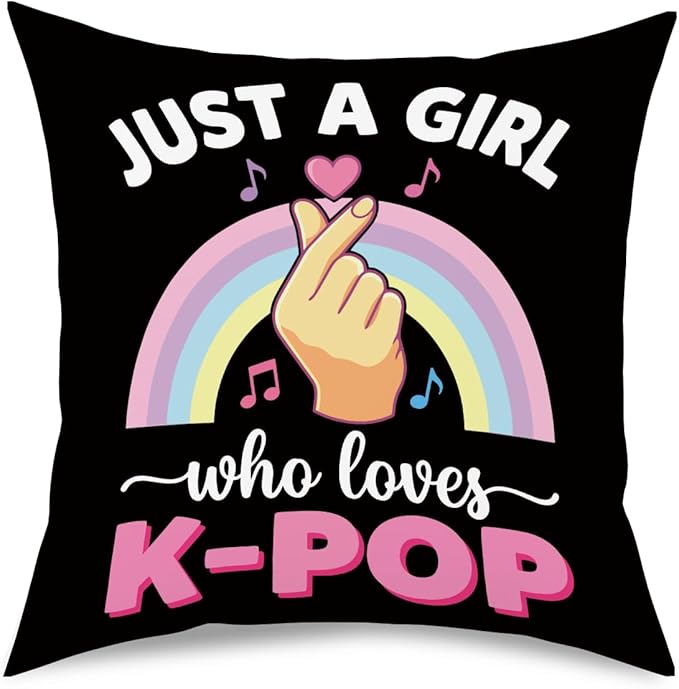K-pop Decor, Just a Girl Who Loves K-pop Room Decor, Rustic Anime Lovers Throw Girls K-pop Gifts Pillow Covers for Living Room Home Girl Bedroom Decoration Gifts-Rainbow