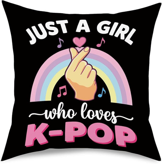K-pop Decor, Just a Girl Who Loves K-pop Room Decor, Rustic Anime Lovers Throw Girls K-pop Gifts Pillow Covers for Living Room Home Girl Bedroom Decoration Gifts-Rainbow