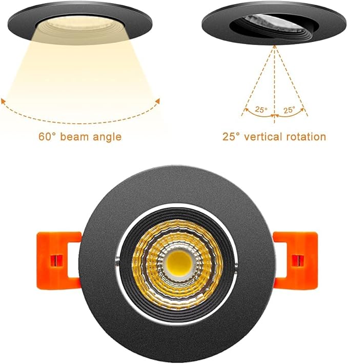 2Inch LED Recessed Ceiling Light, 3W Dimmable LED Downlight, Natural White 4000K, 60 Beam Angle COB Recessed Lights with Driver, 25W Halogen Bulbs Equivalent for Ceiling Lighting, Black 10 Pack